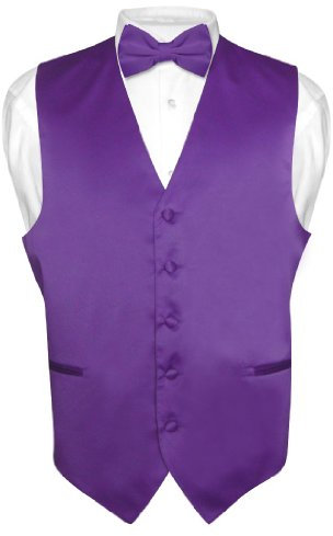 Herren Kleid Weste und Fliege Solid Violett Indigo Farbe Fliege Set für Anzug oder Tux, Lila Indigo, 4X-Large