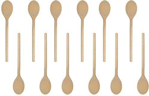 30cm Long Wooden Spoons for Cooking - Oval Wood Mixing Spoons for Baking, Cooking, Stirring - Sauce Spoons Made of Natural Beechwood - Set of 12