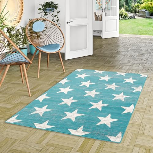 Pergamon Soft Touch Velour Designer Teppich Canvas Sterne Türkis in 4 Größen