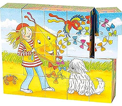 Goki 57738 Würfelpuzzle Peggy Diggledey mit 20 Würfel aus Holz