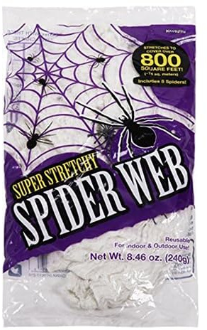 Kangaroo 800 Sq Ft Fake Spider webs with 4 Fake Spiders for Halloween Decor