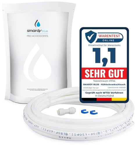 smardy 5m Kühlschrankschlauch 1/4 Zoll und 1x Verbindungsstück, 6,35mm | Osmose Schlauch und Wasserzulaufleitung als Anschluss-Set für Kühlschrank Side by Side, Wasserfilter und Aquarium