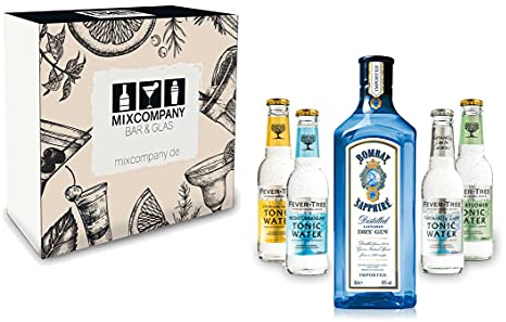 Gin Tonic Set Giftbox Geschenkset - Bombay Sapphire London Dry Gin 0,7l 700ml (40% Vol) + 4x Fever Tree Tonic Water Mix je 200ml inkl. Pfand MEHRWEG -[Enthält Sulfite]