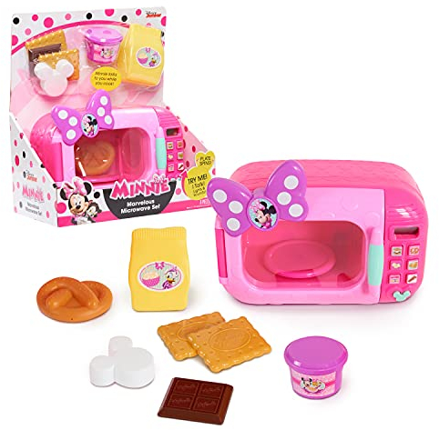 Just Play Coffret Micro-Ondes Minnie Mouse de Disney Junior avec Accessoires, 8 Accessoires, Jeux d’Imitation, Jouets pour Enfants de 3 Ans et Plus