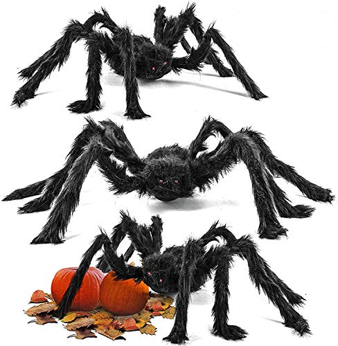 THE TWIDDLERS 3 Große Realistische Pelzige Spinnen mit Roten Augen, XL 75cm - Halloween Partydekoration für Drinnen & Draußen - Robust & Wiederverwendbar