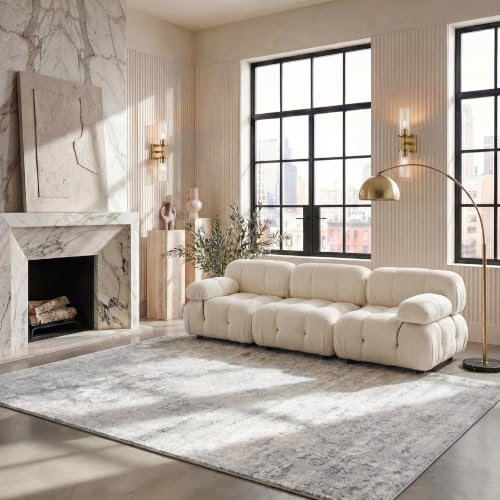 SAFAVIEH Brentwood Collection 8' x 10' Ivory/Grey BNT822A Modern Abstract Non-Shedding Living Room Bedroom Dining Home Office Area Rug