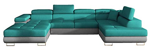 Ecksofa mit Schlaffunktion mit Bettkasten Couch U-Form Polstergarnitur Wohnlandschaft Polstersofa mit Ottomane Couchgranitur - Gonzalo U (Blau +Hellgrau (Dora 85+Dora 90), Ecksofa Rechts)