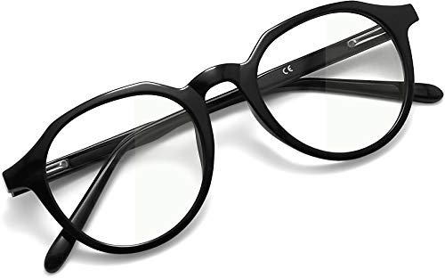Joopin Mode Blaulichtfilter Brille Herren Damen Runde Blaufilter Brille Ohne stärke Herren und Computerbrille mit Blaulichtfilter Blue Light Glasses for PC TV and Gaming(Vintage Schwarz