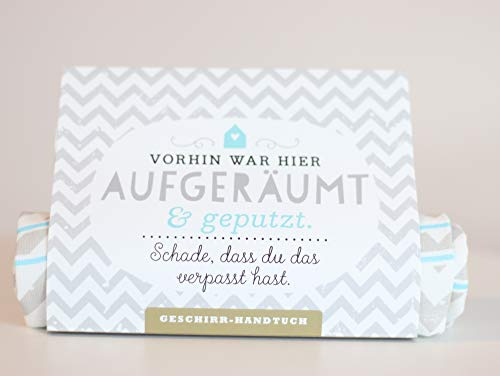 HappyLife Geschirrhandtuch, Verschiedene Sprüche, 100% Baumwolle (Vorhin war Hier aufgeräumt)