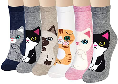 Chalier Cozy 6 Paar niedliche Damen-Tierbaumwollsocken, Hunde und Katzen in lebendigen Farben, Einheitsgröße(Rot)