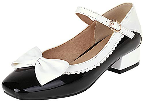 Etebella Damen Mary Jane Blockabsatz Pumps Lack mit Riemchen und Schleife Rockabilly Schuhe