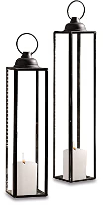Loberon Laterne 2er Set Radu, Zwei Größen, Imposante Höhe, Dezentes Design, Dekoration, Wohn-Accessoires, Kerzenhalter, Eisen, Glas, antikschwarz