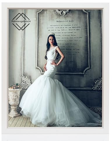rahmengalerie24 Bilderrahmen 50x75 cm New New Elegance Rahmen weiß Silber Holz Acrylglas ohne Passepartout Portraitrahmen Fotorahmen Wechselrahmen für Foto oder Bilder MDF Dekorahmen ohne Bild