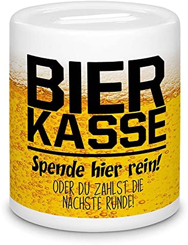 Tassendruck Spardose - Bierkasse mit Spruch - Spenden, sonst nächste Runde - Geschenk für Männer, Verein, Freunde und Kollegen - Sparbüchse