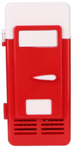 01 02 015 Mini Refrigerator, Compact Size ABS Shell USB Fridge High Efficiency DC 5V 10W with LED Light for Office for Bedroom(red)