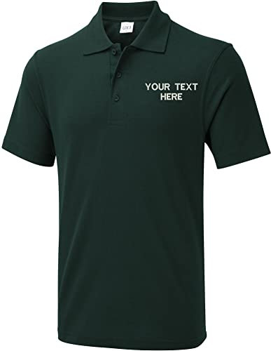 Personalised Embroidered Your Text UX Polo Shirt, Casual Workwear Office Unisex Adult Polo Top (Bottle Green, L, l)