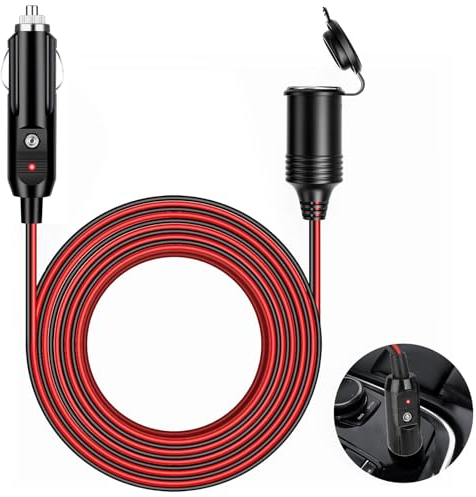 Linkstyle Cigarette Lighter Extension Cord, 20A Fuse, 13FT/4M 16AWG, LED Indicator & Waterproof Cover for 12V/24V Car Boat