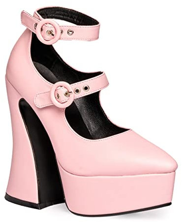 Lamoda Roamin' Platform Heels Pink, Women's Chunky Sole Block High Heels with Cushioned Insoles, Durable PU Material for Comfort and Long-Lasting Wear, Perfect for Casual, Statement Outfits UK 4