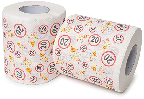 Happy Birthday Klopapier, für den 20. Geburtstag, 2 Rollen, Party Dekoration und Geschenk Verpackung, lustiges Motto Klo Papier, Fun Toilet Paper, Geschenkartikel Klorolle, Geburtstags-Dekoration WC