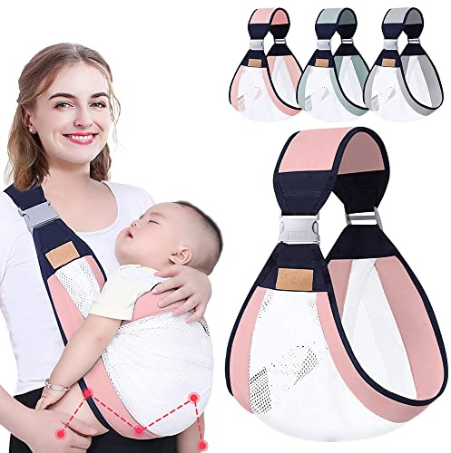 HINATAA Breathable Baby Sling, Adjustable Baby Carrier, Baby Carrier Wrap, Quick Dry, Thick Shoulder Straps for 0-36 Months Baby (Pink b)