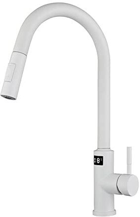 Grifo De Cocina Con Sensor TáCtil, Pantalla De Temperatura Grifos Cocina Fregadero Con 2 Modos, Ducha ExtraíBle Con Ducha Doble,Grifo Mezclador A 360 ° Giratorio De Cocina De Acero Inoxidable,Blanco
