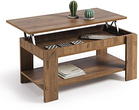 HOGAR24 ES | Mesa de Centro Elevable con Revistero | Color Nogal Envejecido | Medidas: 100 x 50 x 49/57 cm