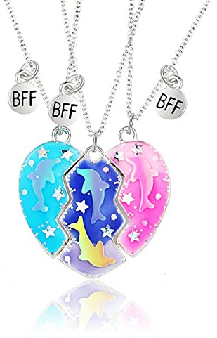 3 Stück Liebeskette, BFF Halsketten Freundschaft, Delphin Herz Halskette, Geschenke für Schwestern und beste Freunde, Geburtstagsgeschenke, Halskette mit Anhänger Geschenke