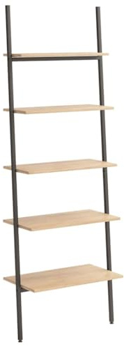 vidaXL Anlehnregal mit 5 Ablagen Bücherregal Büroregal Standregal Aktenregal Leiterregal Wandregal Bücher Regal Hellbraun Schwarz 64x34x185,5 cm