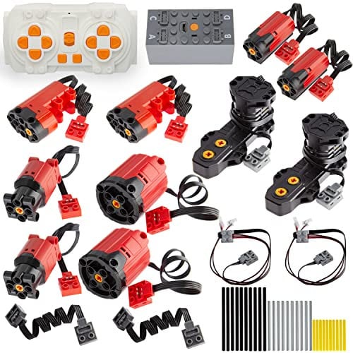 TEESE 46pcs Technic-Motor Set with Red-Burst-Monster-Motor, Remote-Battery-Box-Extension-Cable, Compatible with Lego-Technic-Parts
