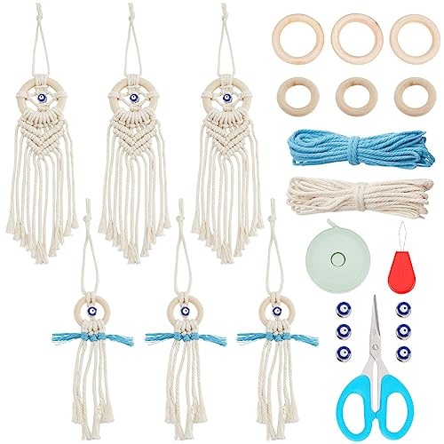 WEBEEDY DIY 6 Sets Mini Traumfänger Kit Makramee Böser Blick Perlen Autotasche Charms Rückspiegel Behänge Boho Zubehör