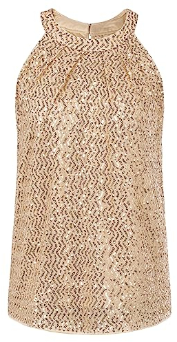 GRACE KARIN Damen Ärmellose Tank Tops Pailletten Bluse T-Tops Rundhals Casual Oberteile Aprikose Gold L CL2396A23-02