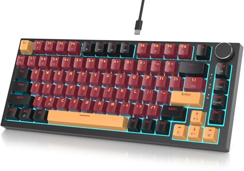 Fogruaden Wired 75% Percent Hot Swappable Mechanical Keyboard, Red Switch, TKL Mechanical Keyboard, Gasket Mount, RGB Backlit Compact Gaming Keyboard with Volume Knob(RedSamurai)