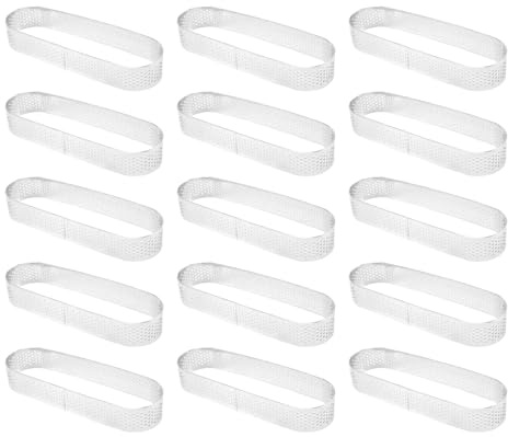 Happysnow 15 StüCke Ovale Tartelettformen, Perforierte Tortenformen für Backen, Edelstahl, Runder Formring für Torten, Mousse, Torten, Quiche