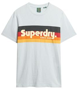 Superdry Unisex Cali Striped Logo T Shirt Hemd, Mehrfarbig (Sea Salt Blue Slub), M
