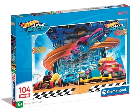 Clementoni Jigsaw Puzzle Hotwheels 104 Pieces - Supercolor Puzzle For Children 6-8 Years, Cartoon, Cars, Gift For Boy/Girls, Puzzle For Kids, Made In Italy, 25777