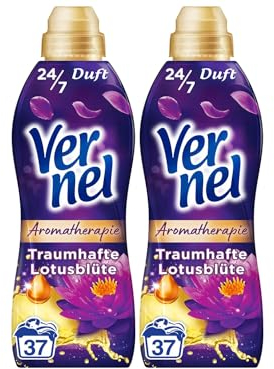 VERNEL Aromatherapie Traumhafte Lotusblüte Weichspüler 2x 37 WL (74 Waschladungen), langanhaltender Wäscheduft mit ätherischen Ölen für 24/7 Frische, recycelbare Flasche