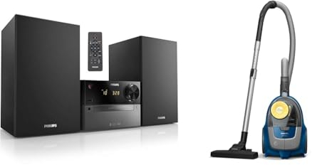 Philips M4505/12 Mini Stereoanlage mit Bluetooth & Philips Series 2000 Beutelloser Staubsauger – 850-W-Staubsauger mit Super-Clean-Luftfilter und Mehrzweckdüse (XB2125/09)