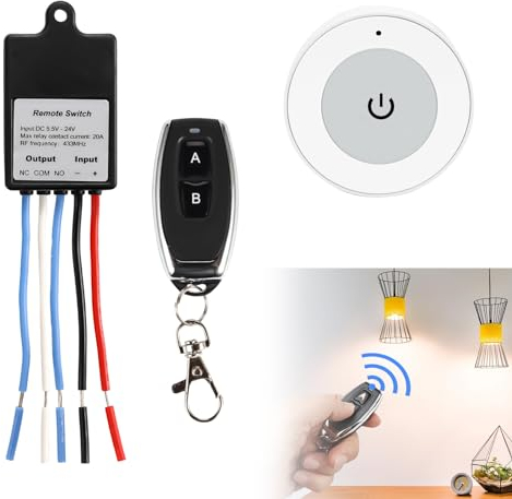 Fernbedienung Schalter, 12V Funkschalter, DC5,5V~30V 5A Relais Fernschalter, 50m Lange Range Funkschalter mit 2 Fernbedienung für Deckenleuchten, Motor, Lampen Weihnachtsdeko