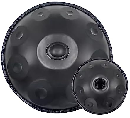 AYUE Handpan-Trommel-Sets D-Moll 17 Noten 55,9 cm Stahlhandtrommel mit weicher Handtasche, 2 Handpan-Schlägel, Handpan-Ständer (Gold, 440 Hz/432 Hz) (Farbe: Schwarz, Größe: 55,9 cm, 17 Noten)