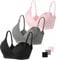 Vinfact Nursing Bra 3 Pack Seamless V Neck Maternity Bra Women Pregnancy Breastfeeding Bra-Black/Grey/Elegant Pink-XXL