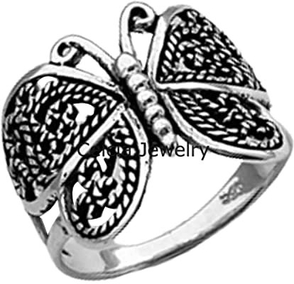 Solid 925 Sterling Silver Large Filigree Butterfly Ring, Boho Ring, Spirit Ring, Metaphysical Gifts Ring for Women, Minimalist Ring, Unique Mothers Day Ring (US Ring size 9)