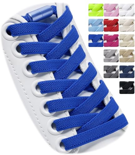 Puzeam 2 Paar Elastische Schnürsenkel, flach, mit Metallkapsel - Schuhbänder ohne binden für Kinder Erwachsene Schuhe, GummiSchürsenkel Königsblau 120