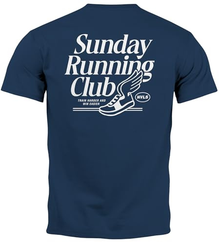 Neverless® Herren T-Shirt Backprint Sport Laufen Joggen Grafik Sunday Running Club Retro Fashion Streetstyle