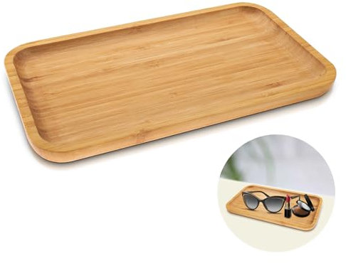SenaiMy Plateau Bambou, Plateau de Service Bois, Plateau Bois Rectangulaire, Plateau Cuisine Bois, Decoratif Plateau Repas, pour Service à Thé, Vaisselle, Cosmétiques 29 x 16 x 2 cm