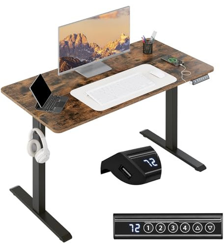 WOLTU Höhenverstellbarer Schreibtisch Elektrisch, Computertisch mit USB-Ladeanschluss und Memory-Funktion, Ideal als Ergonomischer Stehschreibtisch für Homeoffice und Büro, 120x60 cm, Schwarz + Braun