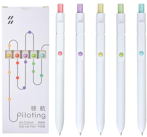 MengRan Gel Ink Pen Set,0.5mm Fine Point Tip,Quick Drying Ink, Kwaii Pretty Cute Pens Gifts for Girls (5 Pcs University-Black Ink)