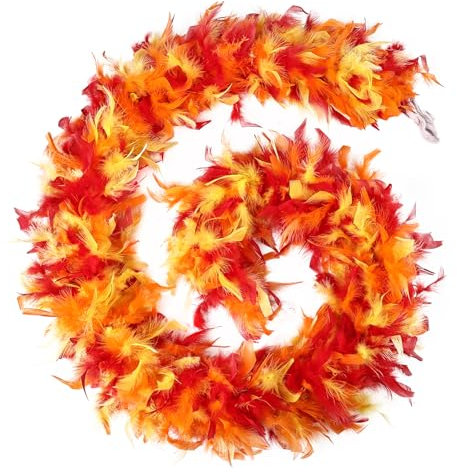 FeelfunFeather 120 g Feuer-Federboas, mehrfarbig, 2 Meter, Truthahn-Chandelle-Federn, Boa für Bastelarbeiten, Hochzeit, Party, Tanzen, Halloween, Weihnachten, Zuhause, Kostüm-Dekoration