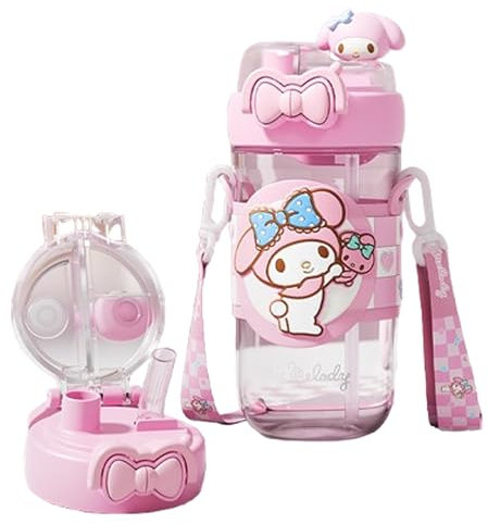 Many Rainbows My Melody Water Bottle with Straw, Spout and Strap 550ml