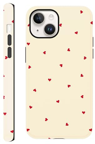 Yirlbey Handyhülle für iPhone 14 / iPhone 13 Hülle 6,1, Aesthetic Summer Herz Muster Motiv Design für Mädchen Schutzhülle Zweischichtige Stoßfest Weiche Bunt Silikon TPU Bumper Case, Rot