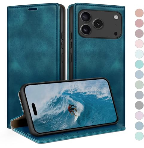 HUOUH for iPhone 17 Pro Max 6.9 Wallet case with RFID Blocking PU Leather,Flip Folio Book covers,Credit Card Holder Shockproof Phone case Women Men for Apple 17 Pro Max case Teal